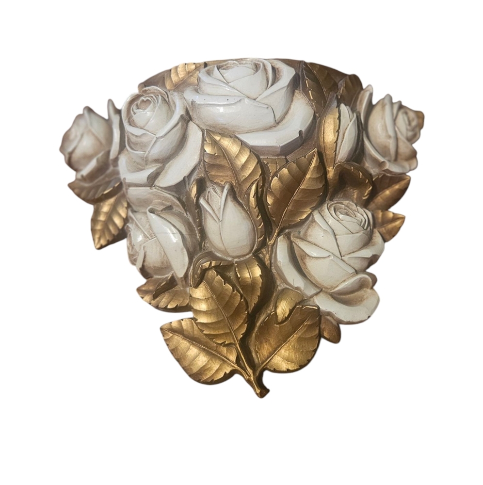 Vintage Homco Dart Industries Rose and Leaves wall planter 1977